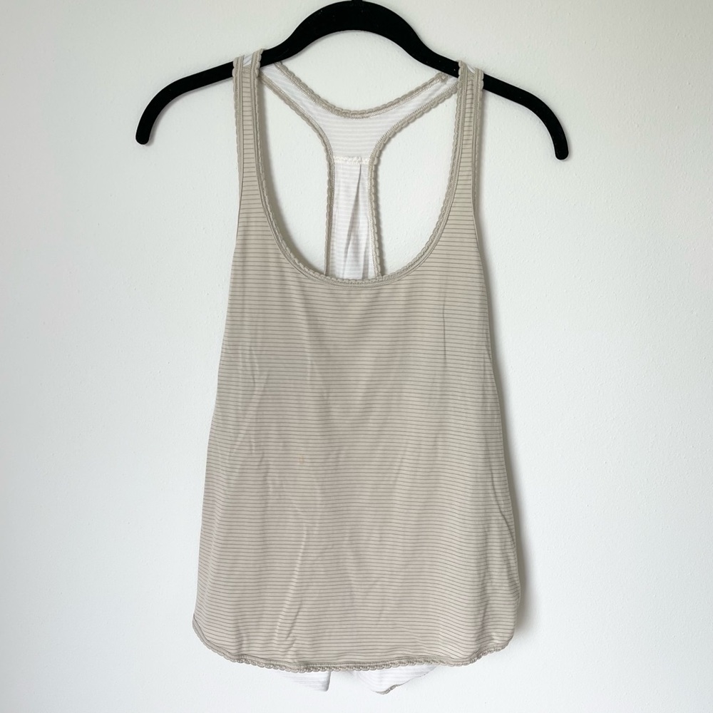 EUC lululemon rare 105 singlet yoga tank Mojave tan and white